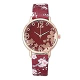 Bokeley Women's Watch, Women's Stainless Steel and Leather Embossed Flowers Quartz Watch (Red)