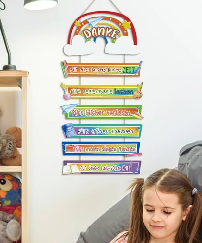 Putuo Decor Kinderzimmer Wanddeko, Klassenraum Deko mit buntem Regenbogen, bunter Schrift und Stifte-Motiven, Klassenzimmer Deko mit positiven Sprüchen für Türschild, Babyzimmer, 30×20×1,5 cm