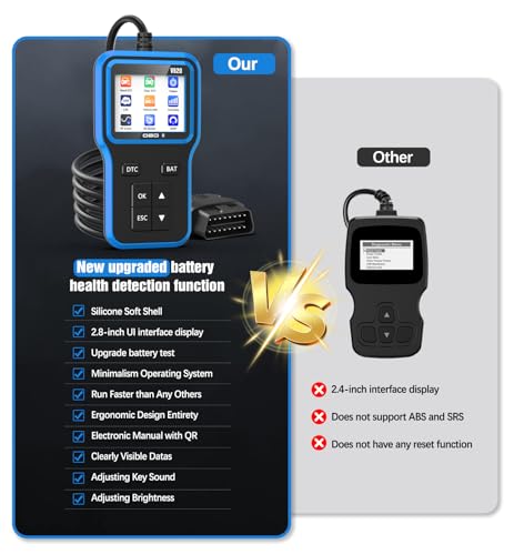 Image of OBD2 Scanner with Upgrade Battery Tester - Diagnostic Tool for Cars that Check Engine Light & Emissions Readiness Read and Clears Vehicle Error Codes for All OBD II Protocol Vehicles Since 1996（Blue）