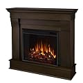 BOWERY HILL Traditional Solid Wood Indoor Electric Fireplace Mantel Heater with Remote Control, Adjustable Led Flame, 1500W in Dark Walnut