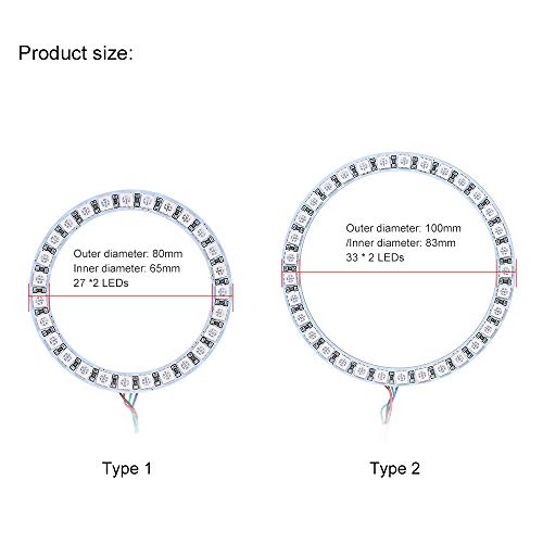 Andoer DC12V 13W 2 × 100MM RGB Multi-colorido LED Angel Eyes Halo Ring SMD5050 com controle remoto B