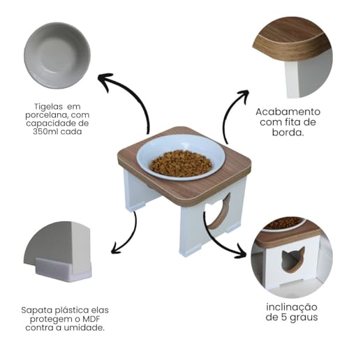 Comedouro Elevado Gato Pet MDF - Porcelana