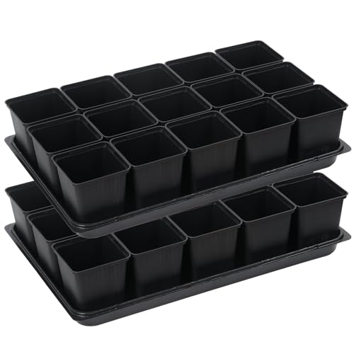 Preisvergleich Produktbild Tymar 15x Anzuchttöpfe mit Untersetzer, Blumentopf mit Pflanzschalen, mit Tablett, Shuttle-Trageschalen (Anzuchttöpfe 9x9 + Untersetzer, 2 Pack)