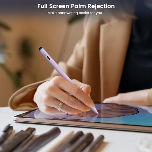 Image of Stylus Pen for iPad, Dual-Tip 13 mins Fast Charge Pencil for Apple, Palm Rejection, Tilt Sensitivity, Compatible w /iPad 6 /7 /8 /9 /10, Pro 11 /12.9in /M4, Air 3 /4 /5 /M2, Mini 5 /6 - Purple