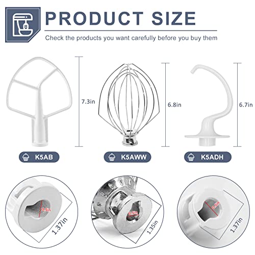 Mixer Aid Attachments Including K5Ab Coated Flat Beater&K5Adh Dough Hook For Kitchen Stand Mixer&K5Aww Wire Whip Perfect For 5 Quart Kitchen Mixers Aid Attachments By Miflus #TOP1