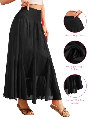 CYiNu Womens Long Maxi Skirt Chiffon Elastic High Waist Tiered Pleated Floral Printed A-Line Boho Long Skirts for Women2