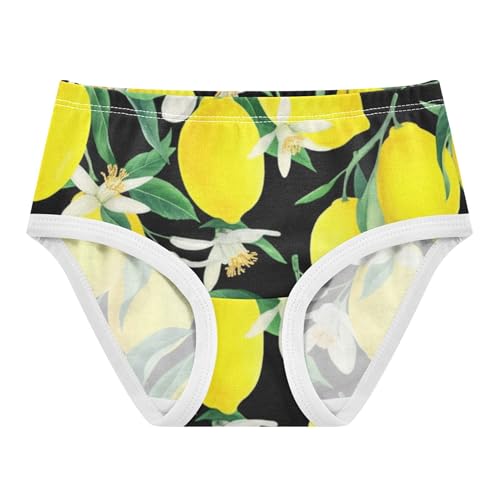 Bright Yellow Lemons Black Panties for Girl Girls Underwear Toddler Cotton Florals Undies Kids Briefs 2t