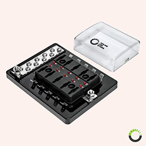 10 Way Blade Fuse Block with Ground Negative Bus bar for Automotive [ATC/ATO Blade Fuses] [100 Amp] [LED] [Protection Cover] [12V - 30V DC] Auto Marine Ground Terminal Fuse Box - Thumbnail 5