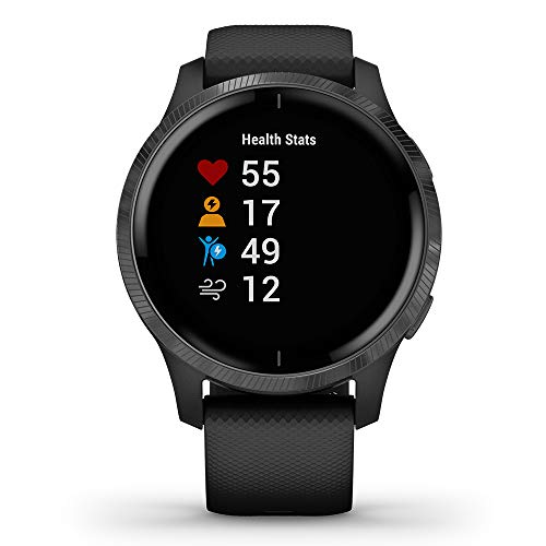 Garmin Venu (Black/Slate) Fitness Smartwatch For Men & Women - Stylish & Stunning Amoled Touchscreen Watch With Workouts & Music - Power Bundle With Venu Screen Protectors (X4) & Portable Charger #TOP4