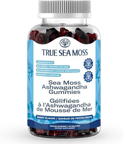Ashwagandha Gummies for Women & Men – Vegan Herbal Blend with Sea Moss, Bladderwrack & Burdock, 60 Gummies in Bottle (30-Day Supply)