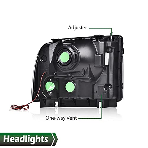 Image of GRAND ORANGE LED DRL Headlights Assembly, Compatible with 2005 2006 2007 Ford F250 F350 F450 F550 Super Duty bumper Headlamp, Amber Corner Headlight(Smoky lens Black Housing Amber Reflector)