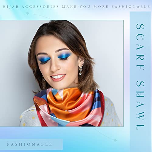 SATINIOR 35 Inch Silky Head Scarf 2 Pcs Large Square Neck Scarf Sleeping Hair Wrapping Satin Bandana for Women(Vivid Color,Floral Style)4