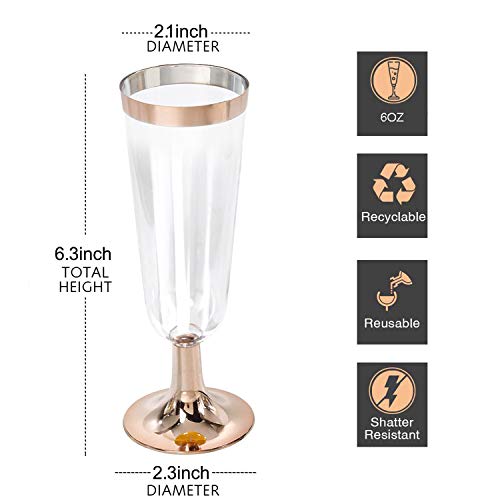 I00000 50 Pack Rose Gold Plastic Champagne Flutes, 5 Oz Fancy Rose Gold Champagne Glasses Plastic Classicware Plastic Toasting Glasses Disposable Party Cocktail Cups For Wedding & Party #TOP1