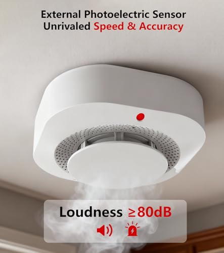 VIOIPUDOL Smoke Detector, Battery-Powered Fire Alarm with LED Indicator, Portable Smoke Alarm for Home Kitchen Bedroom Safety, 4 Packs