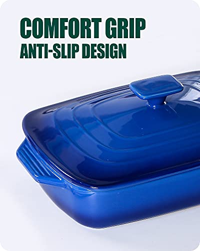 Lareina Large Ceramic Casserole Dish With Lid, 4.0 Quart Covered Rectangular Stoneware Baking Dishes For Oven, Deep 9X13 Inch Lasagna Pans For Baking And Serving, Bule #TOP5