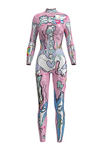Honeystore Women's Halloween Skeleton Catsuit Costume 3D Stretch Skinny Bodysuit bds-97001 S