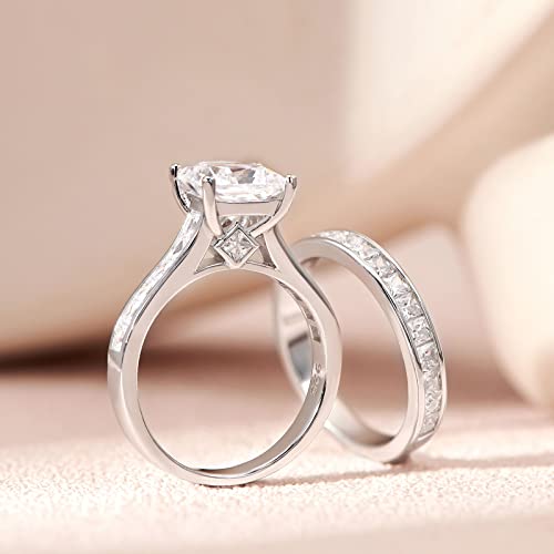 SHELOVES Wedding Ring Set Princess Cut Cubic Zirconia Sterling Silver Engagement Bridal Rings Sz 4.5-133