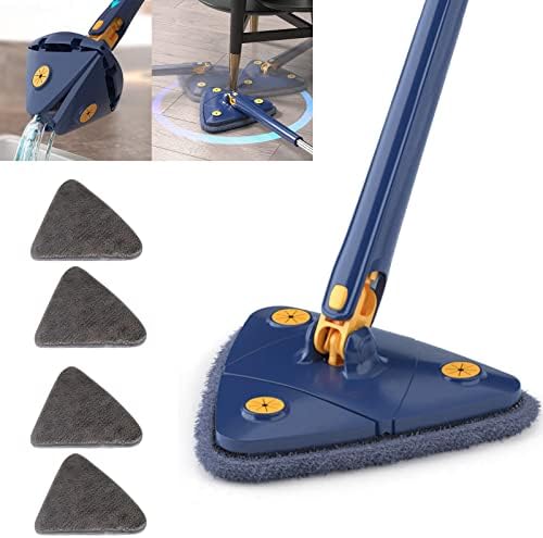 Puimentiua 360° Rotatable Adjustable Cleaning Mop Triangle Retractable Wall Mop with Long Handle, Microfiber Extendable Wall Cleaning Mop with 2 Pcs Mop Pads