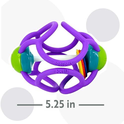 Image of OgoBolli Teether Ring Tactile Sensory Ball and Baby Rattle Toy for Babies & Toddlers - Stretchy, Squishy, Soft, Non-Toxic Silicone - Boys and Girls Age 6+ Months - Purple
