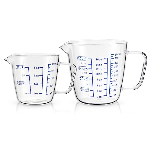 Vucchini Borosilicate Glass Measuring Cups Set - Precise Pouring Kitchen Gadgets - Clear Easy To Read Durable Microwave Safe 16 Oz/8 Oz #TOP26