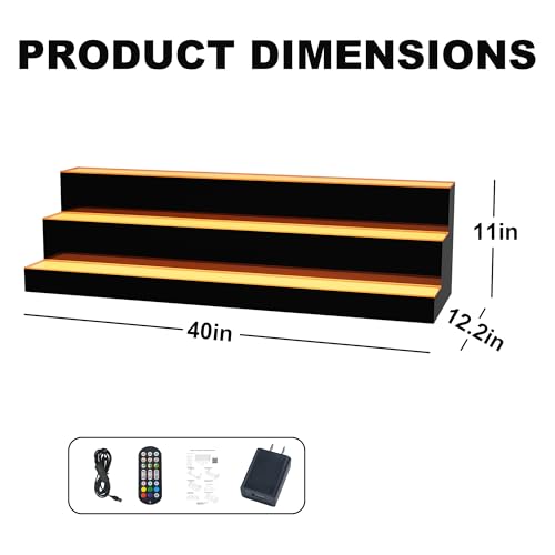 Image of MESAlLUP 40 Inch 3 Tier Lighted Liquor Bottle Display Shelf, LED Bar Shelves with APP or Remote Control, Mulit Color Lighting for Home Mini Bars Decor, Restaurants & Party Use, Acrylic Stand
