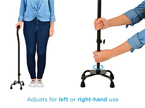NOVA Heavy Duty Quad Cane, 500 lb. Weight Capacity Four Legged Walking Cane, Height (for Users 4’11” – 6’4”) & Left or Right Side Adjustable, Color Black