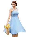 Belle Poque Sommerkleider für Damen Spaghettiträger A Linie Midi Sonnenkleid Freizeitkleid mit Taschen Urlaubs Strandkleid Hellblau M