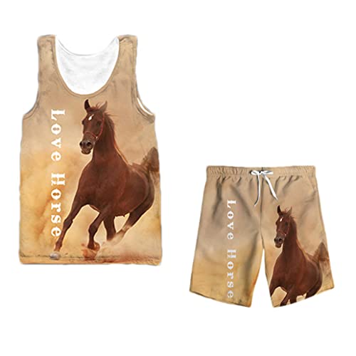 Ensemble t-shirt et short imprimé cheval 3D pour homme taille L