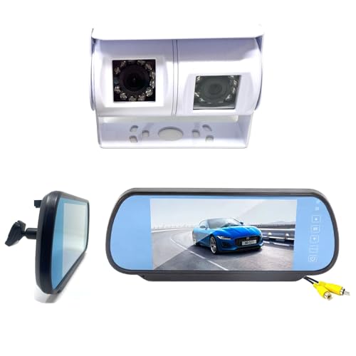 Dolphin Automotive Motorhome Van Dual Twin 12v Commercial Reversing Reverse Rear View Parking Camera (Camera With 7 Universal Mirror Monitor)