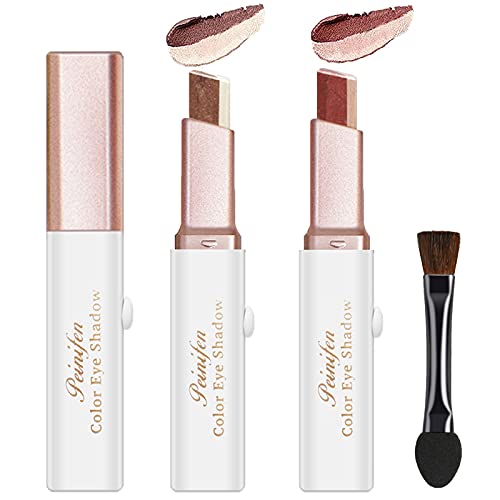 Moakxer 2 PCS Eye Shadow Stick,Double Colors Waterproof Gradient Matte Glitter Shimmer Makeup Eye Shadow Pen With Brush (02#+03#)