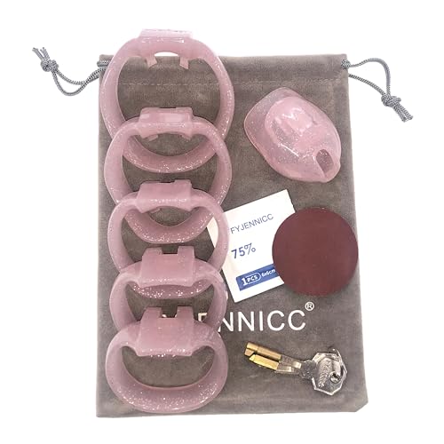 Image of HT-V4 Chastity Cage for Men | 5 Adjustable Wide Rings & 6 Colors | Beginner-Friendly | Adult Sex Toy with Sizing Guide (Pink with Silver Sparkles, Nub)