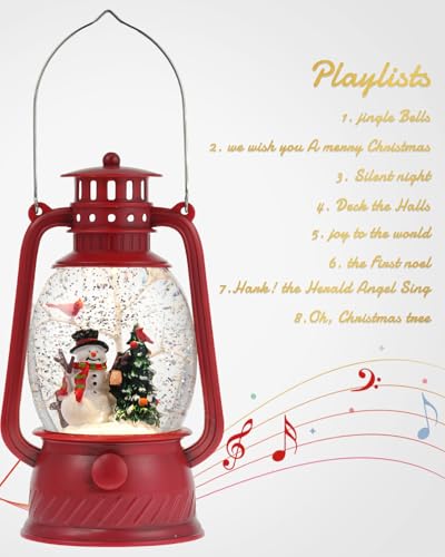 Christmas Decor Christmas Snow Globe Lantern,Snowman Lighted Snow Globes Musical with Swirling Glitter, Battery Powered Christmas Decorations Indoor for Home - Thumbnail 2
