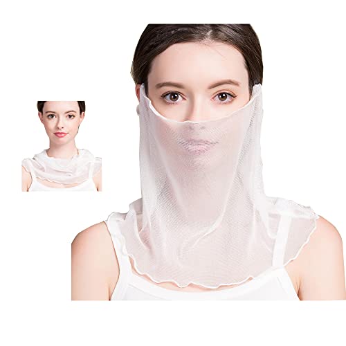 シルク カットマスク シルクネックウォーマー マフラーフェイスカバー 息苦しくない フェイスガード 紫外線カット 多機能 女性用 (白色)