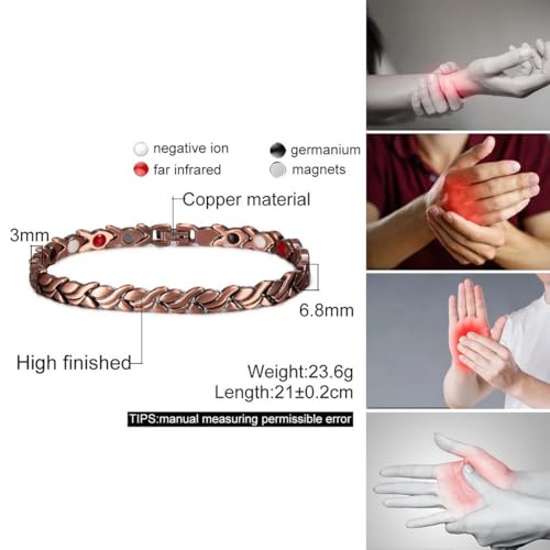 Image of Copper Bracelet for Women 99.9% Pure Copper Crystal Bracelets Link Chain Charm Jewelry Present 3500 Gauss with Adjustment Tool