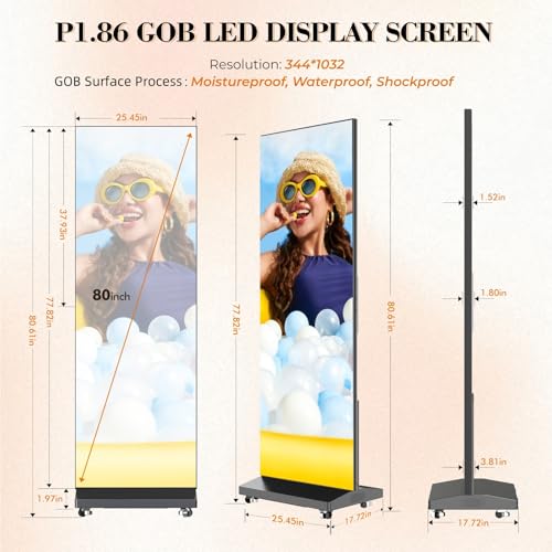 LED Digital Signage Display with Flight Case, P1.86 Spliceable LED Poster Screen with Publishing System, Foldable Advertising Display Kiosk for Events and Rentals, WiFi/USB/HDMI (1 Panel), Black
