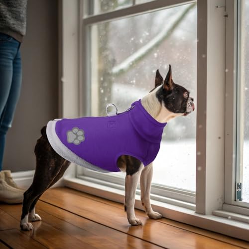 Image of Mihachi Dog Fleece Vest Sweater Zip Up Warm Pullover Step-in Dog Jacket with Dual D-Ring Leash, Winter Cold Weather Reflective Coat Clothes Hoodie for Small Medium Dogs Puppy Cat Boy Girl, Purple XS