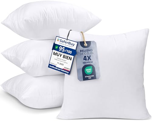 Utopia Bedding Relleno de Cojín 45 x 45 cm (4 Unidades), Fibra Virgen Siliconada, Almohadas de Sofá (Blanco)