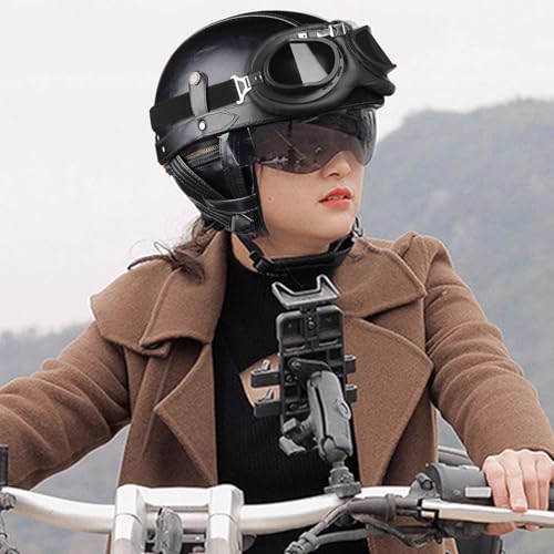 Casco de moto abierto con hebilla de seguridad rápida y revestimiento de cuero vintage 4