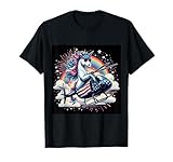 Unicorn Riding Helicopter 4th of July Boys Girls Women Kids T-Shirt