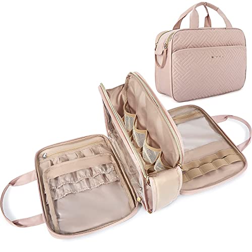 BAGSMART Grande trousse de toilette, organisateur de maquillage de voyage résistant à l'eau pour accessoires, shampooing, conteneur de taille complète, articles de toilette, rose, Large Cover