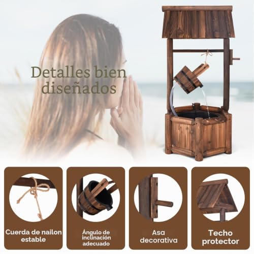 Miniatura 7 de Relax4life Fuente De Jardín De Madera Con Bomba Eléctrica 300l H, Pozo Decorativa Con Control Del Caudal De Agua Para Jardín, Balcón, Patio, 58,5 56 117cm, Marrón