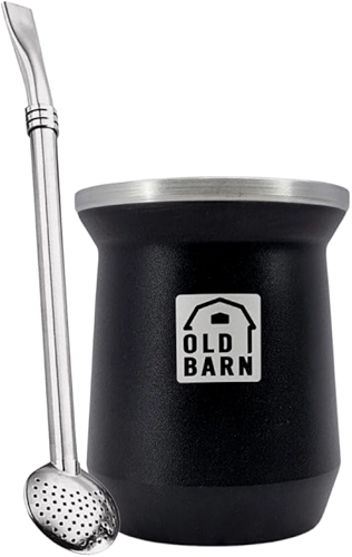 Kit 1 Cuia Térmica Parede Dupla De Alumínio 1 Bomba De Chimarrão Tereré Inox Filtro Redondo 19cm Old Barn Cor:Preto