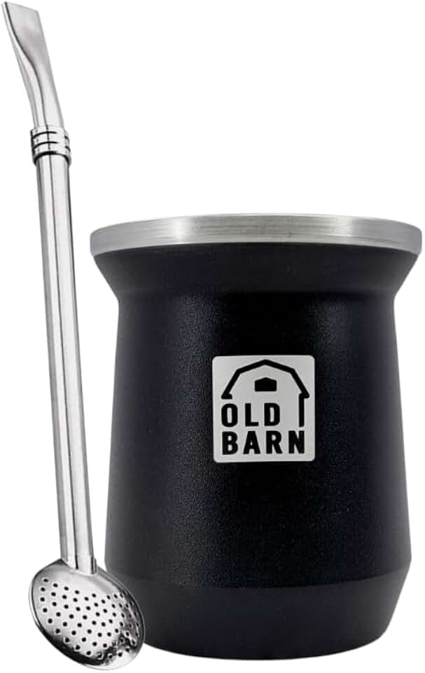 Kit 1 Cuia Térmica Parede Dupla De Alumínio 1 Bomba De Chimarrão Tereré Inox Filtro Redondo 19cm Old Barn Cor:Preto