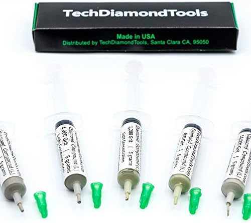 TechDiamondTools Diamond Polishing Compound Kit of 5 Polishing Paste 400 1200 4000 14000 50000 Grit for Marble Glass Metal Rock Jewelry Resin Silver Gemstone with 10% of Diamond Powder USA Made