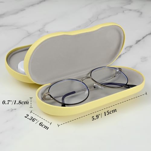 Image of MoKo Double Eyeglass Case, Contact Lens Case with Mirror Tweezers Remover, 2 in 1 Double Sided Portable Contact Lens Box Holder Container Soak Storage Kit Sunglasses Pouch for Men & Women, Yellow