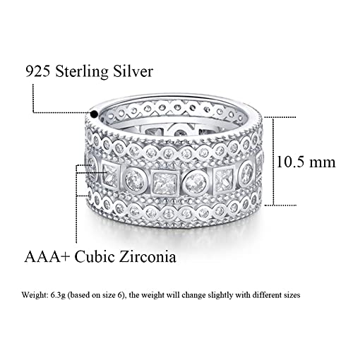 Mozume Sterling Silver 925 Wide Band Ring Textured Princess Clear Cubic Zirconia Simulated Diamond Eternity Statement Cz Cocktail Rings (10) #TOP1