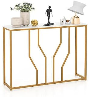 TM Replacement for/Fits 44"; Gold Console Table w/Geometric Metal Frame Faux Marble Tabletop Modern White Size : 44" x 12" x 31.5"