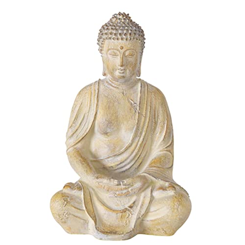 Whw Whole House Worlds Temple Buddha, Soft White, Patina, Faux Terracotta, 15 Inches Tall, Hand Cast Resin, Seated Statue, Vintage Museum Quality Reproduction #TOP27