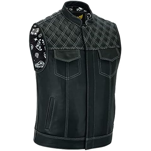 Leatherick Herren Groove Club Premium Rindsleder Motorrad Leder Weste Schwarz Cover