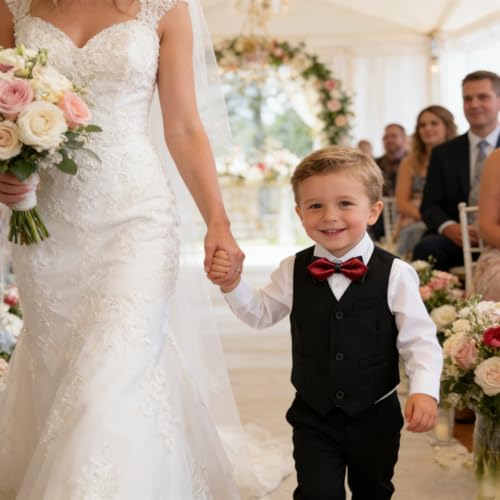 Image of Baby Boys Clothes Suits Toddler Navy Blue Formal Gentleman Wedding Outfit Dress 5Pcs Kids Infant Slim Fit Suit Sets 3T